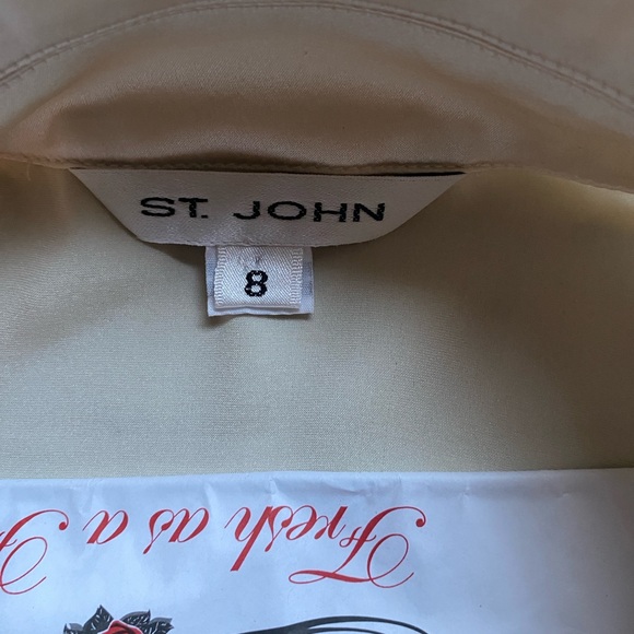 St. John Collection Cream Satin Ruffle Blouse - Picture 12 of 14